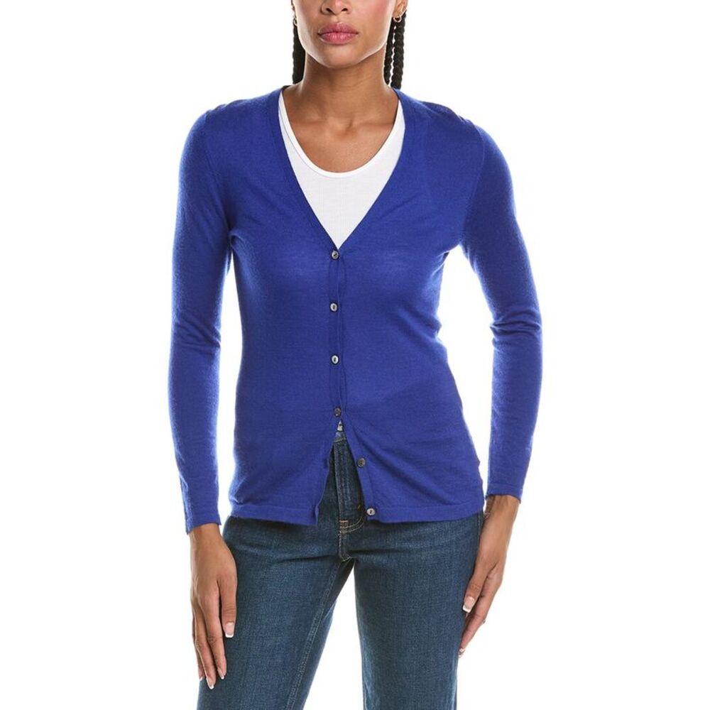 N.Peal Womens  Mia V-Neck 100% Cashmere Cardigan, Blue
